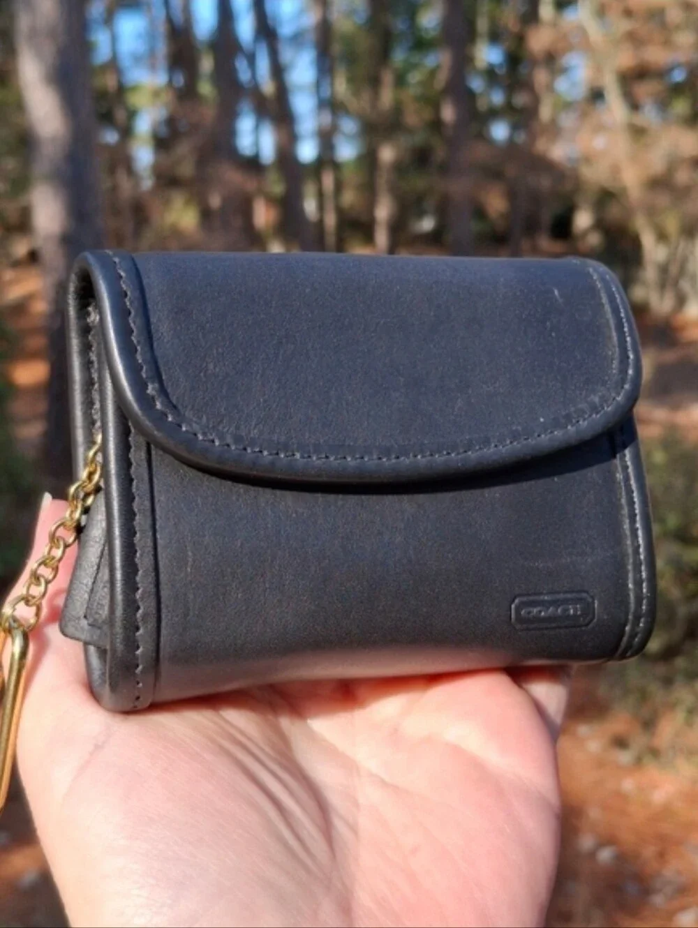 Rare New Vintage Coach Black Glove Tanned Leather Multi-Function Purse #7219